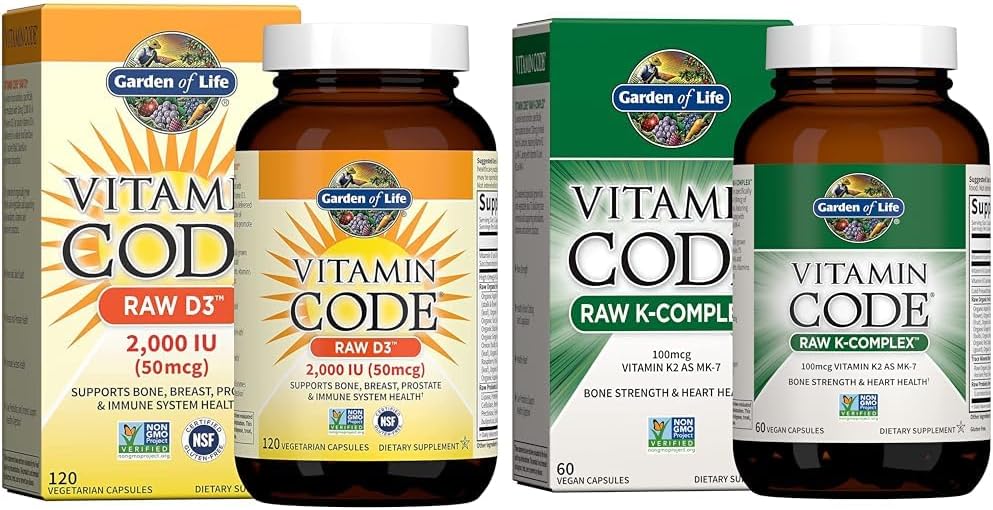 Vegan D3 Vitamin Supplement with K2 and K1 for Bone Strength - Garden of Life Vitamin Code, Whole Food Raw Formula, 2000 IU