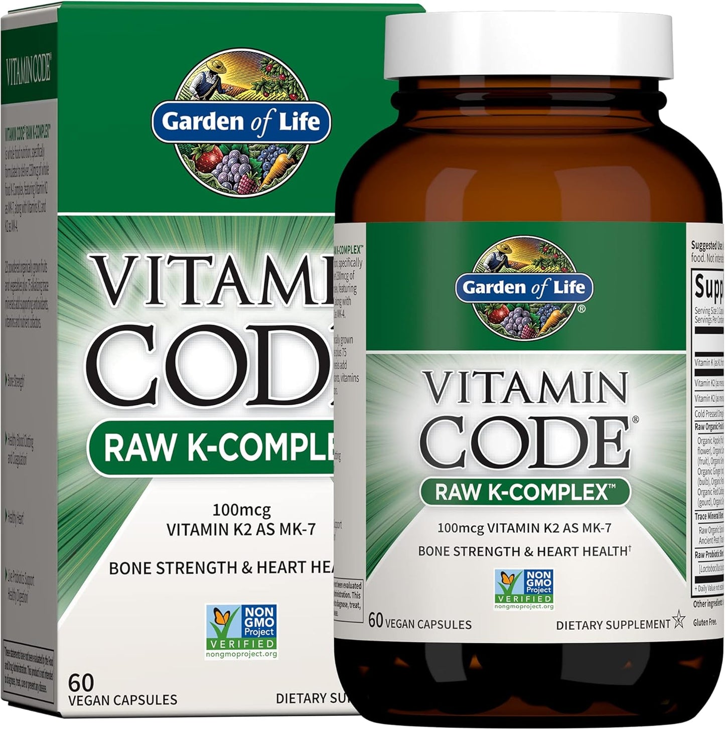 Vegan D3 Vitamin Supplement with K2 and K1 for Bone Strength - Garden of Life Vitamin Code, Whole Food Raw Formula, 2000 IU