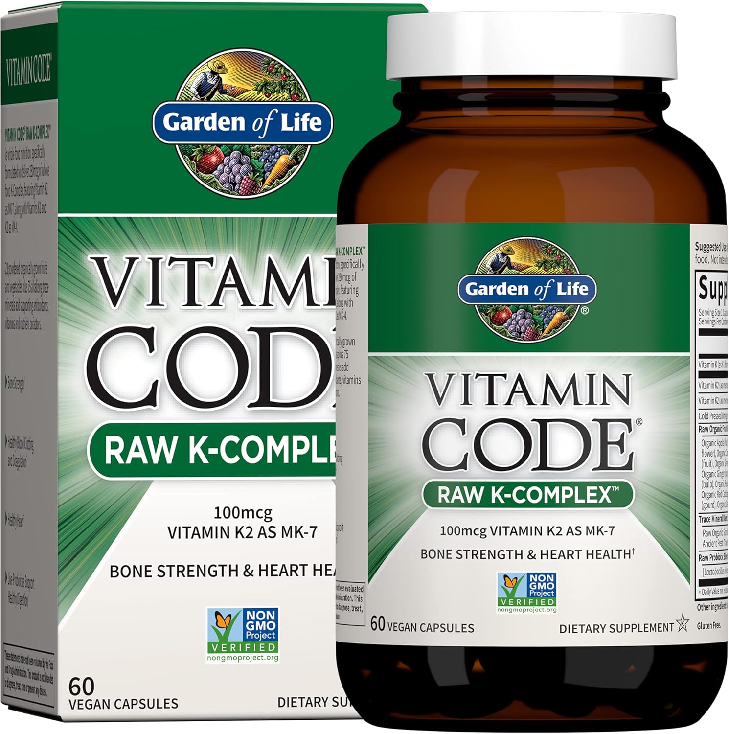 Vegan D3 Vitamin Supplement with K2 and K1 for Bone Strength - Garden of Life Vitamin Code, Whole Food Raw Formula, 2000 IU