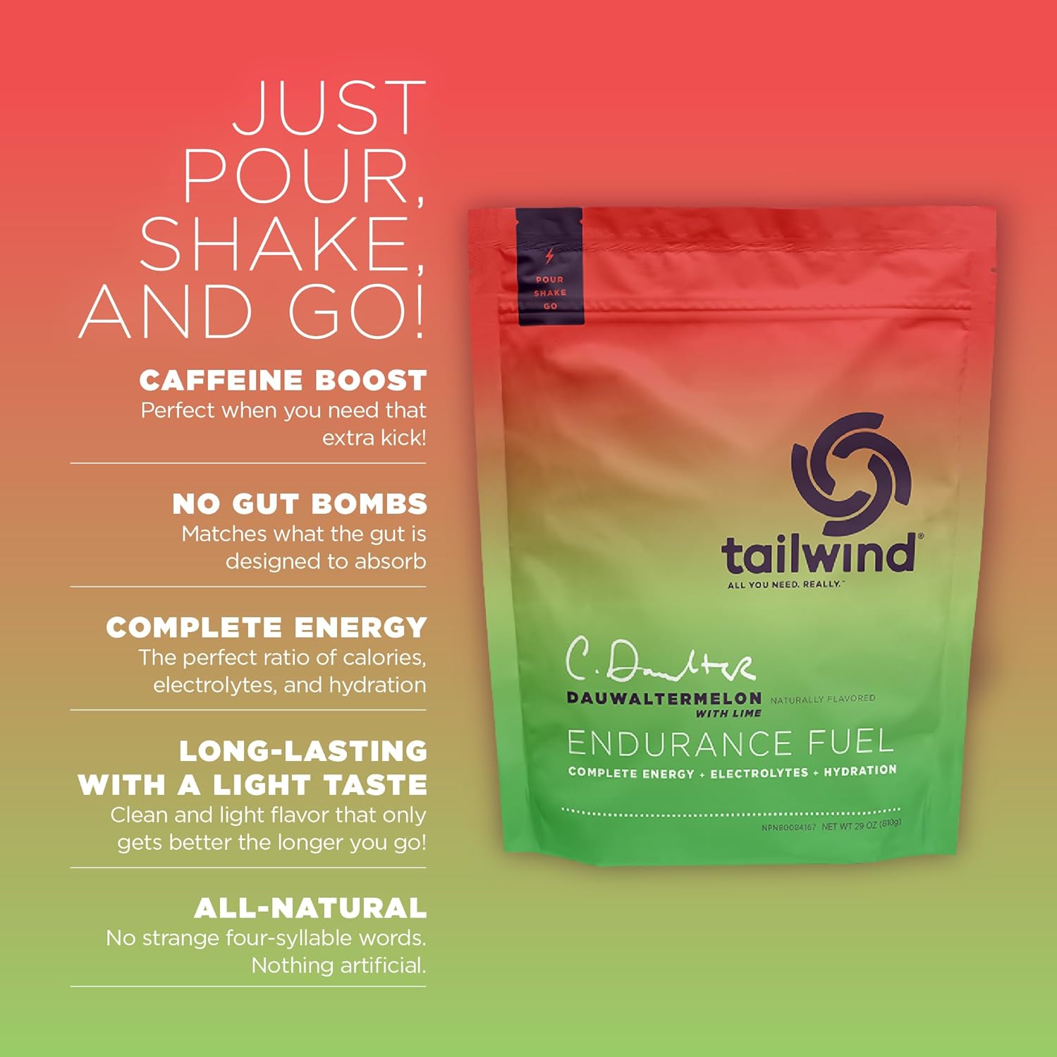 Vegan Dauwaltermelon Endurance Fuel Powder Mix with Electrolytes - Non-GMO, Soy and Dairy-Free, Gluten-Free - 30 Servings