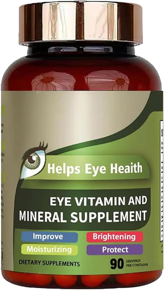 Vegan Eye Vitamins Supplement with Lutein, Zeaxanthin, Vitamins C & E - 90 Capsules for Eye Strain & Vision Health in Adults