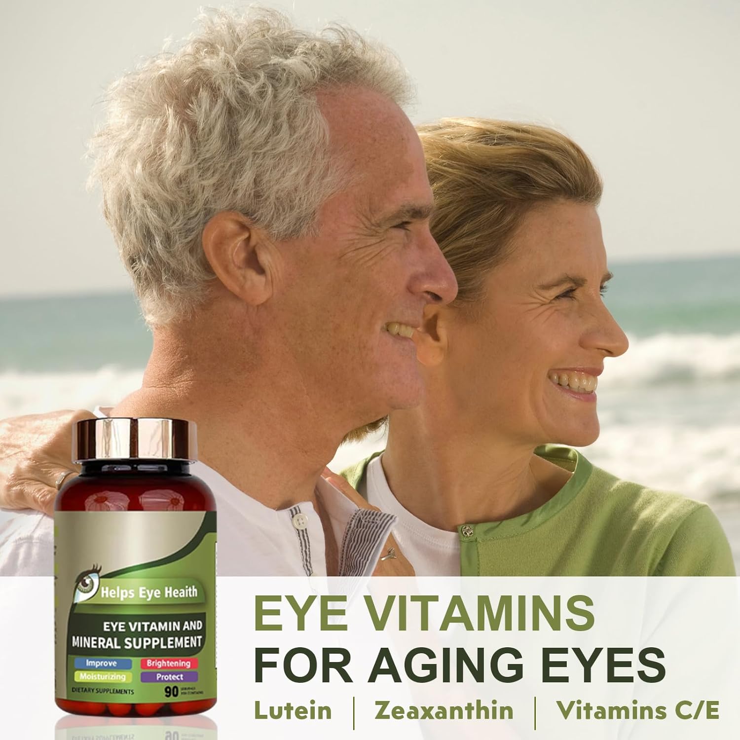 Vegan Eye Vitamins Supplement with Lutein, Zeaxanthin, Vitamins C & E - 90 Capsules for Eye Strain & Vision Health in Adults