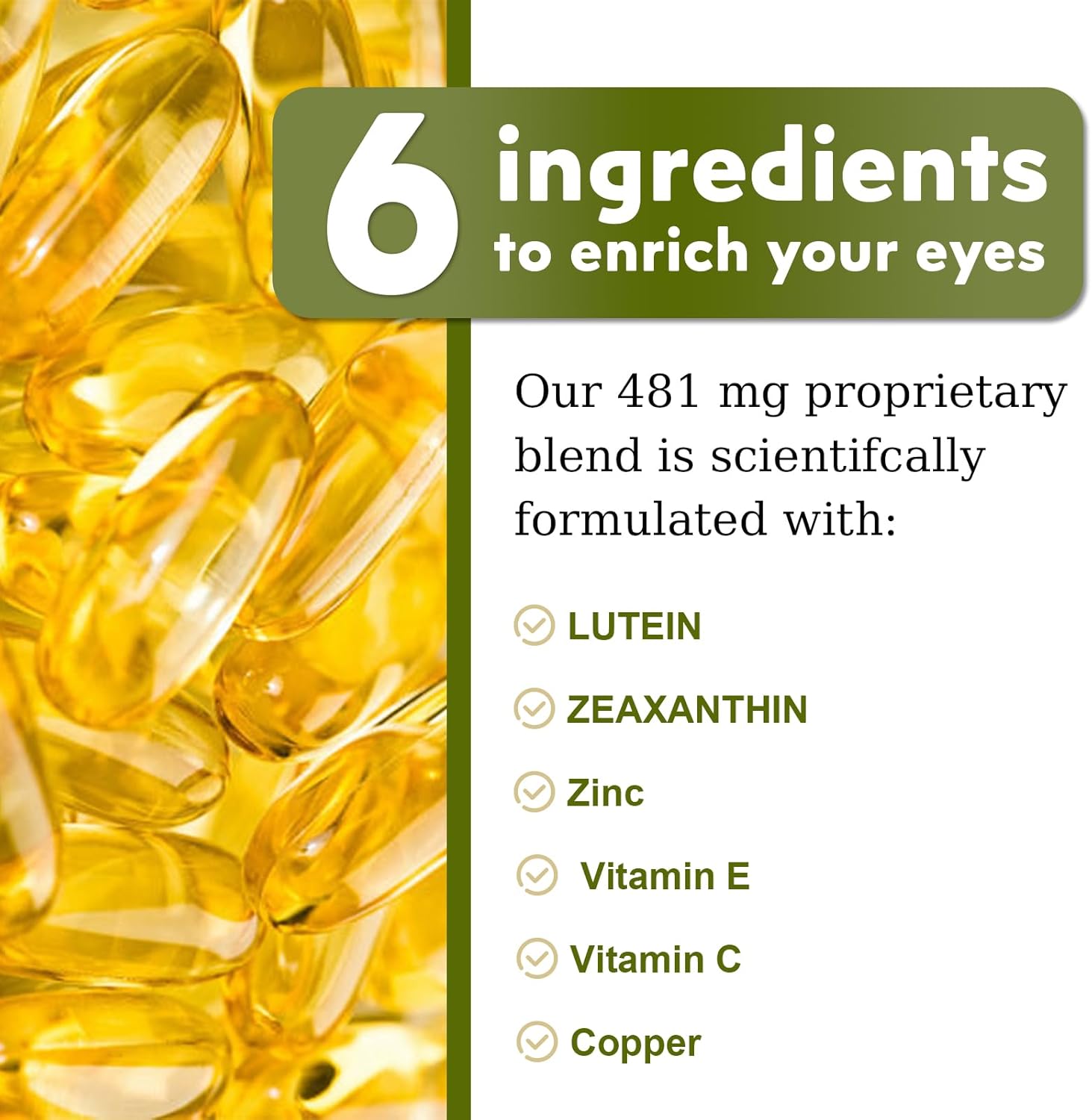 Vegan Eye Vitamins Supplement with Lutein, Zeaxanthin, Vitamins C & E - 90 Capsules for Eye Strain & Vision Health in Adults