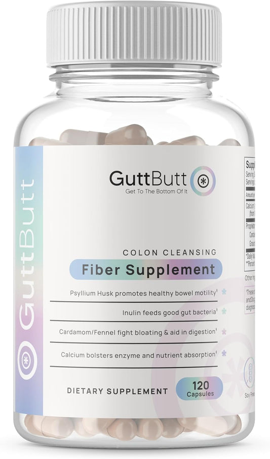Vegan Fiber Supplement for Digestive Regularity | Psyllium Husk, Inulin, Cardamom | 120 Capsules