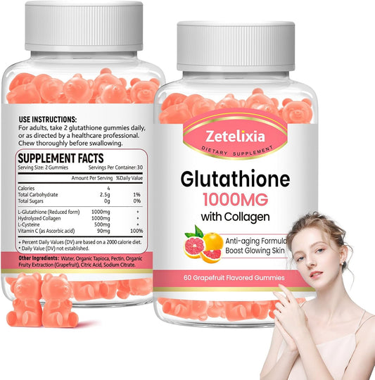 Vegan Glutathione Collagen Gummies with Vitamin C, 2 Pack for Hair Skin Nails, Anti-Aging Supplement, Grape Flavor - 120 Count