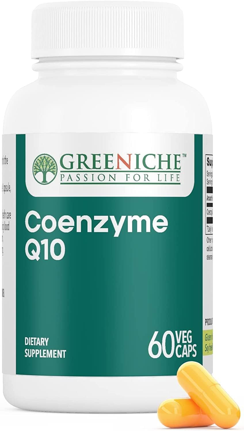 Vegan High Absorption Coenzyme Q10 Capsules - Greeniche CoQ10, 60 Count, Gluten-Free