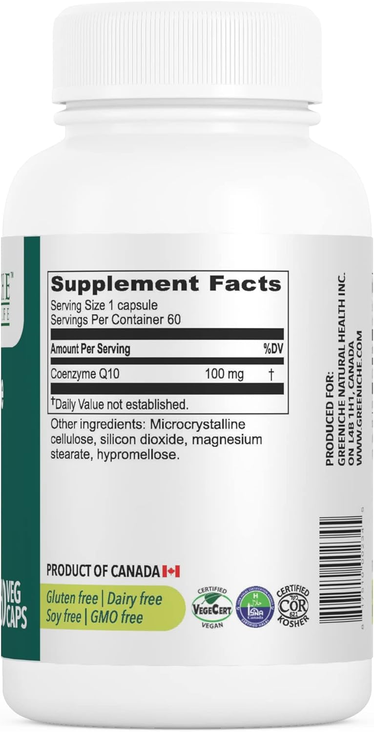 Vegan High Absorption Coenzyme Q10 Capsules - Greeniche CoQ10, 60 Count, Gluten-Free