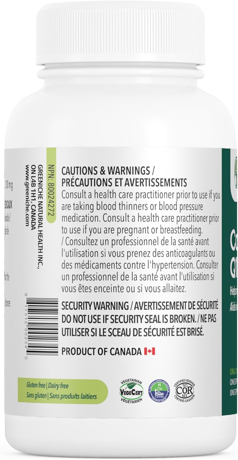 Vegan High Absorption Coenzyme Q10 Capsules - Greeniche CoQ10, 60 Count, Gluten-Free