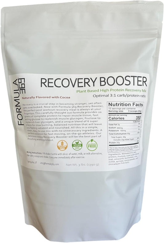 Vegan High Protein Recovery Shake with 20g Protein and 60g Carbs, 100% Natural, Gluten Free Formula 369 Recovery Booster - 3 pounds