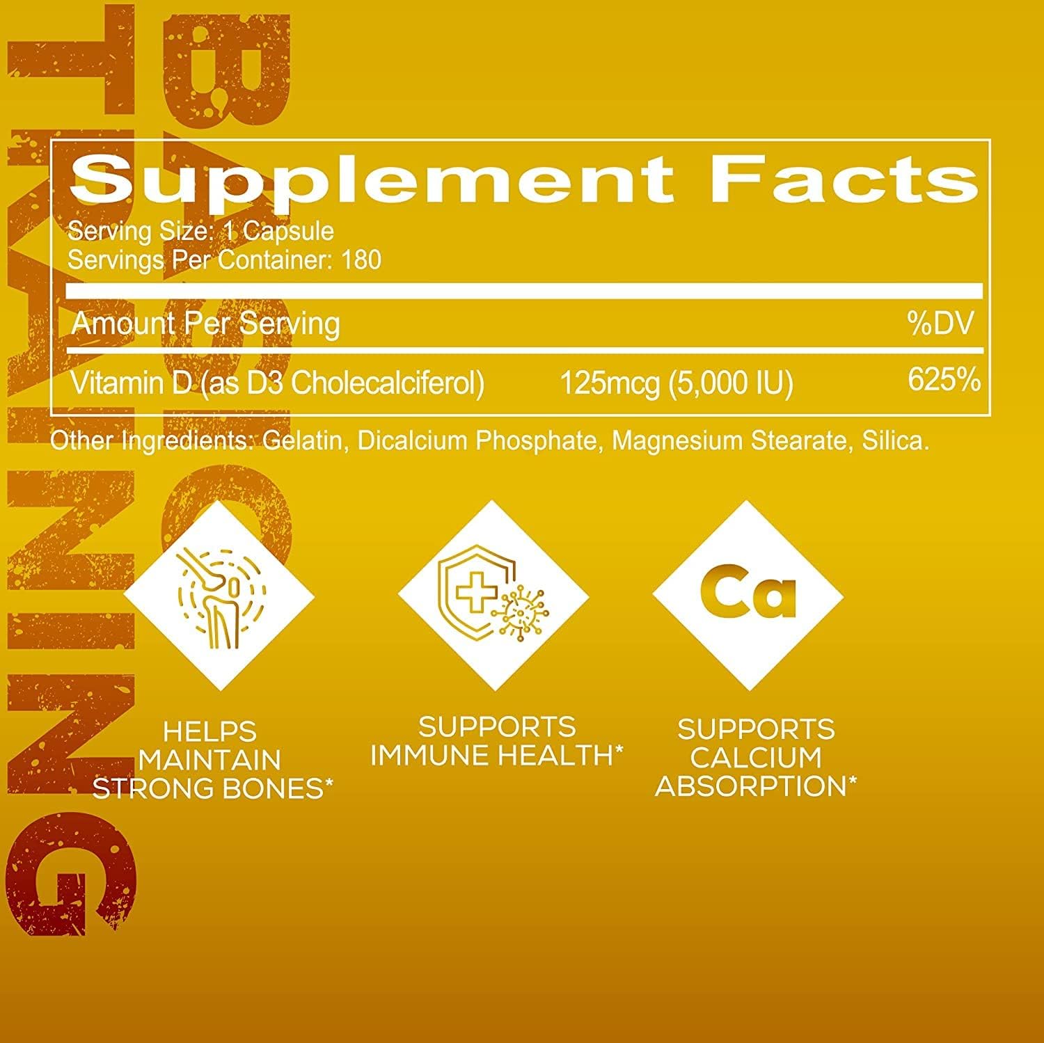 Vegan Keto-Friendly Vitamin D3 Supplement - 5000 IU Per Serving for Strong Bones & Immune Support (180 Servings)