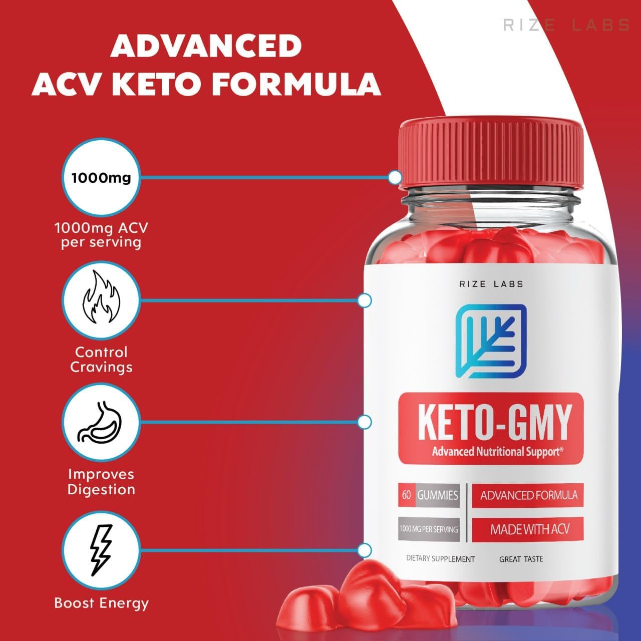 Vegan Keto-GMY Gummies for  Slimming Formula  & Belly Fat Reduction - Advanced Nutritional Support (60 Gummies) by rize labs