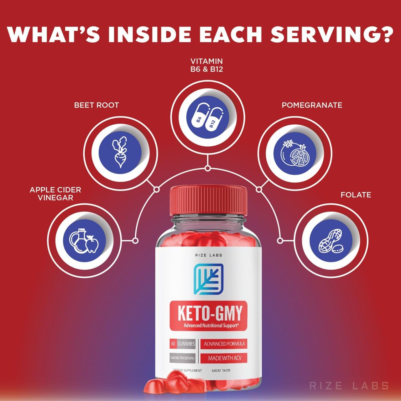 Vegan Keto-GMY Gummies for  Slimming Formula  & Belly Fat Reduction - Advanced Nutritional Support (60 Gummies) by rize labs