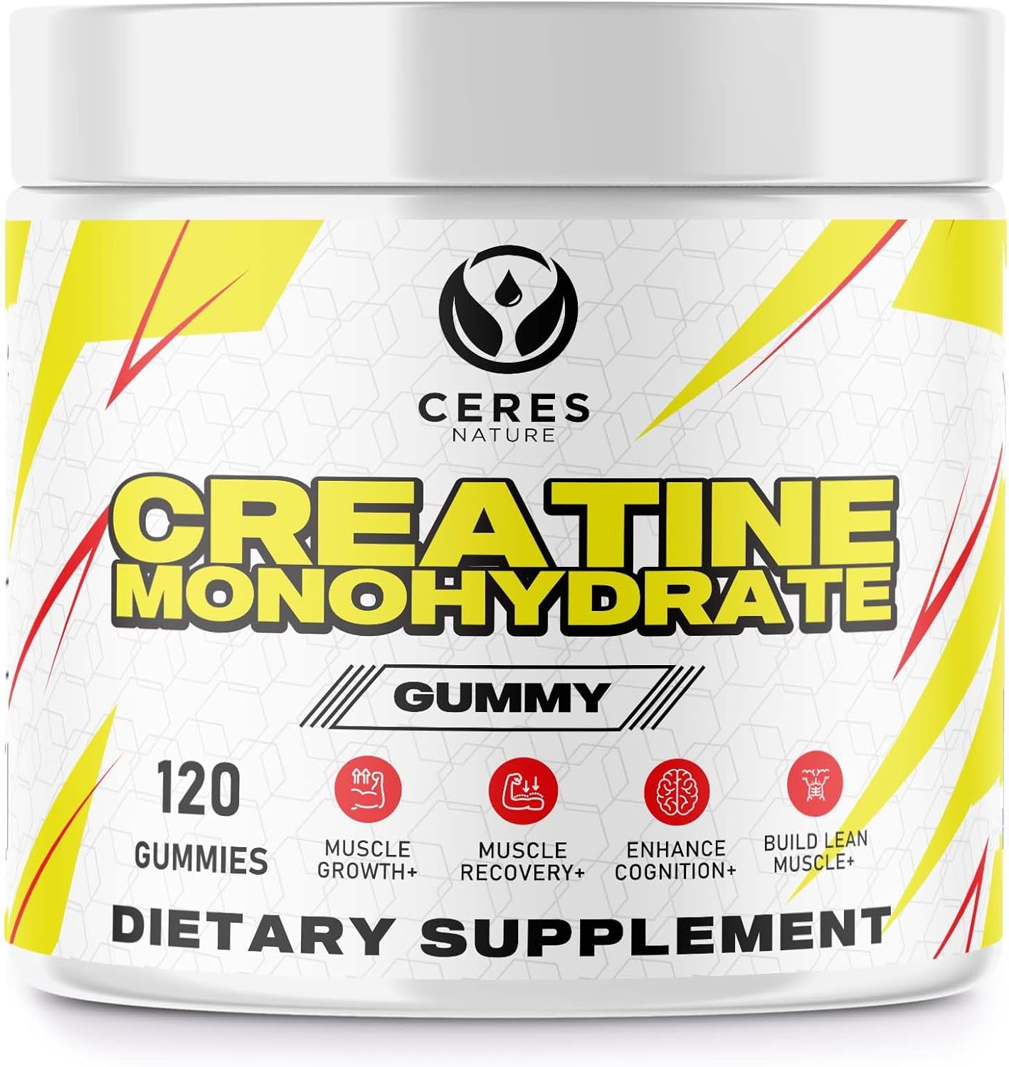 Vegan Lemon Flavored Creatine Monohydrate Gummies - 5g per Serving - 120 Count for Men & Women by Ceres Nature