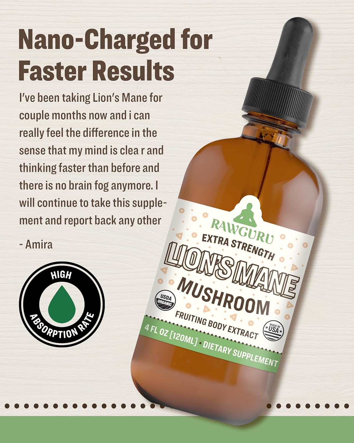 Vegan Lion's Mane Mushroom Tincture with Nano-Processed Immunity Boost - 120 Servings of Drops - Pack of 1