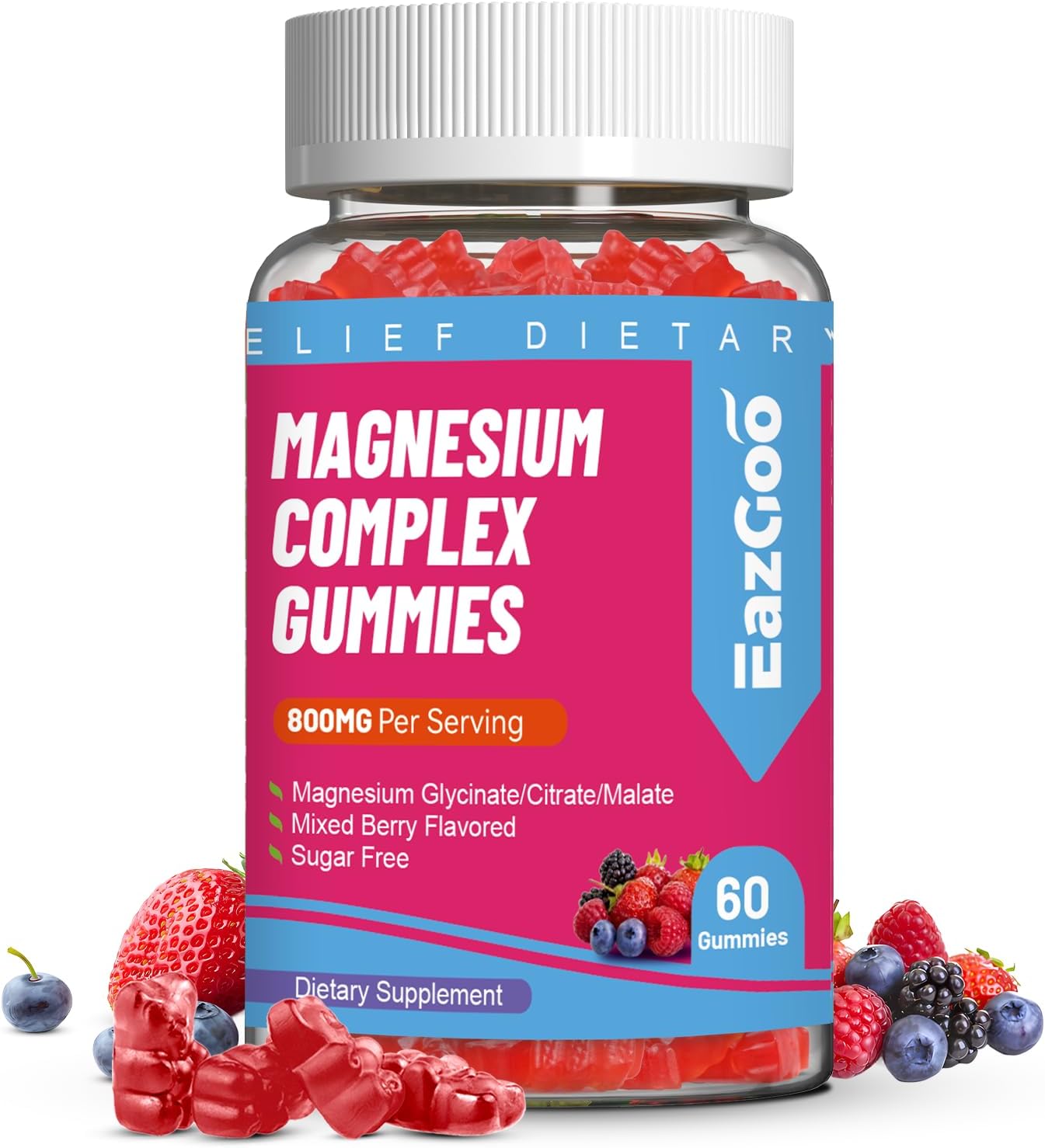Vegan Magnesium Gummies with Vitamin D3, C, B6, B12 & Zinc - Muscle, Mood & Energy Support - 800mg - 60 Gummies