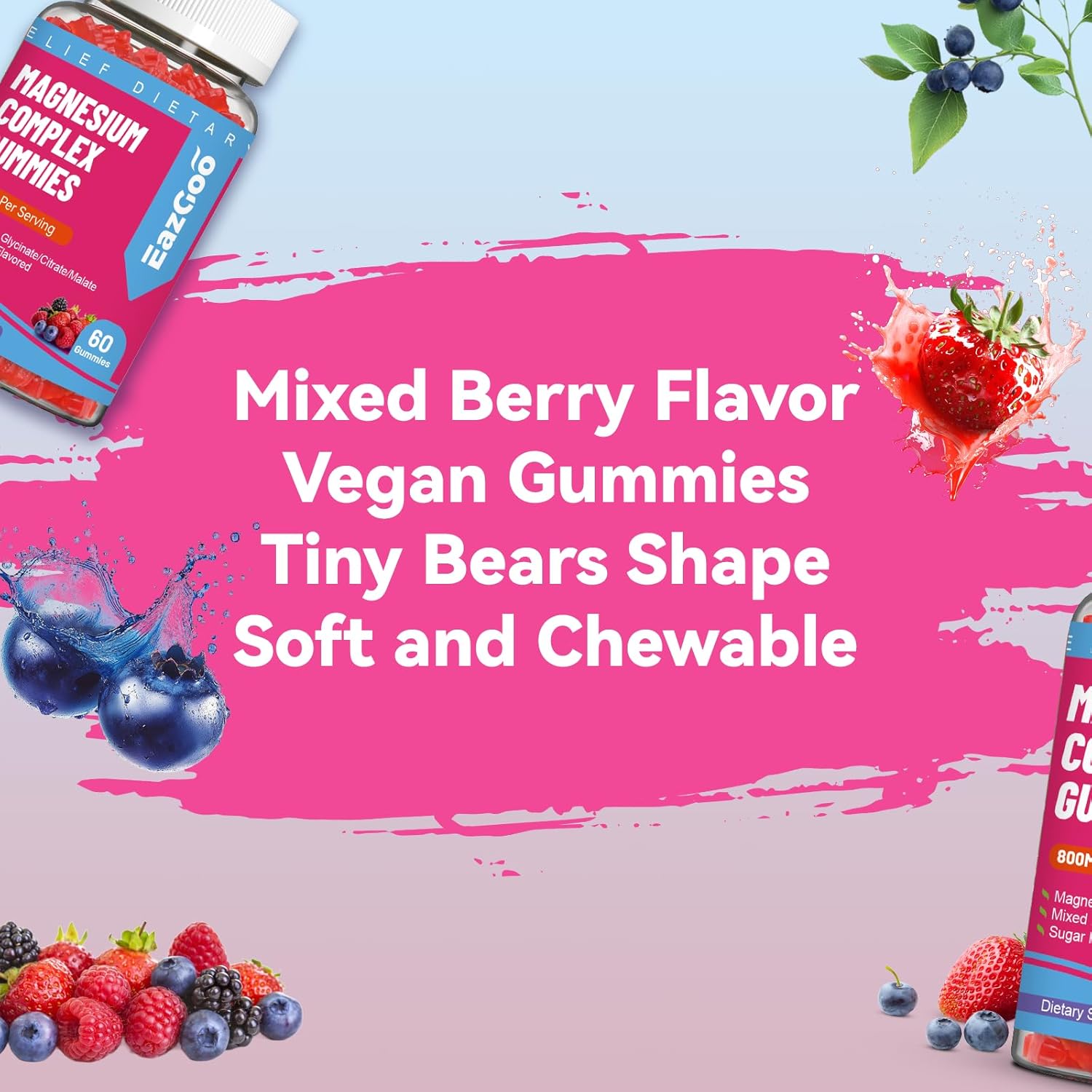 Vegan Magnesium Gummies with Vitamin D3, C, B6, B12 & Zinc - Muscle, Mood & Energy Support - 800mg - 60 Gummies