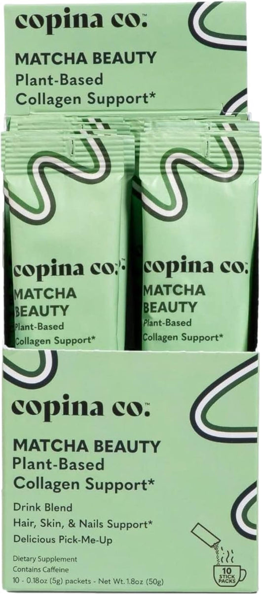 Vegan Matcha Beauty Collagen Booster Drink Blend Variety Pack - 10 Individual Stick Packs | Plant Based Support Smoothie Drink Blend