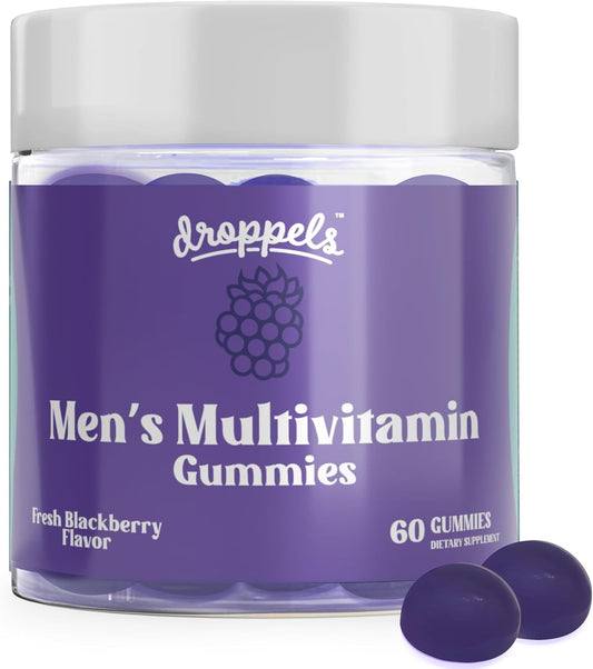 Vegan Men's Multivitamin Gummies with Folic Acid, Vitamins A, D, C, E, K, B6, B12, Biotin & More - Fresh BlackBerry Flavor, 60 Count
