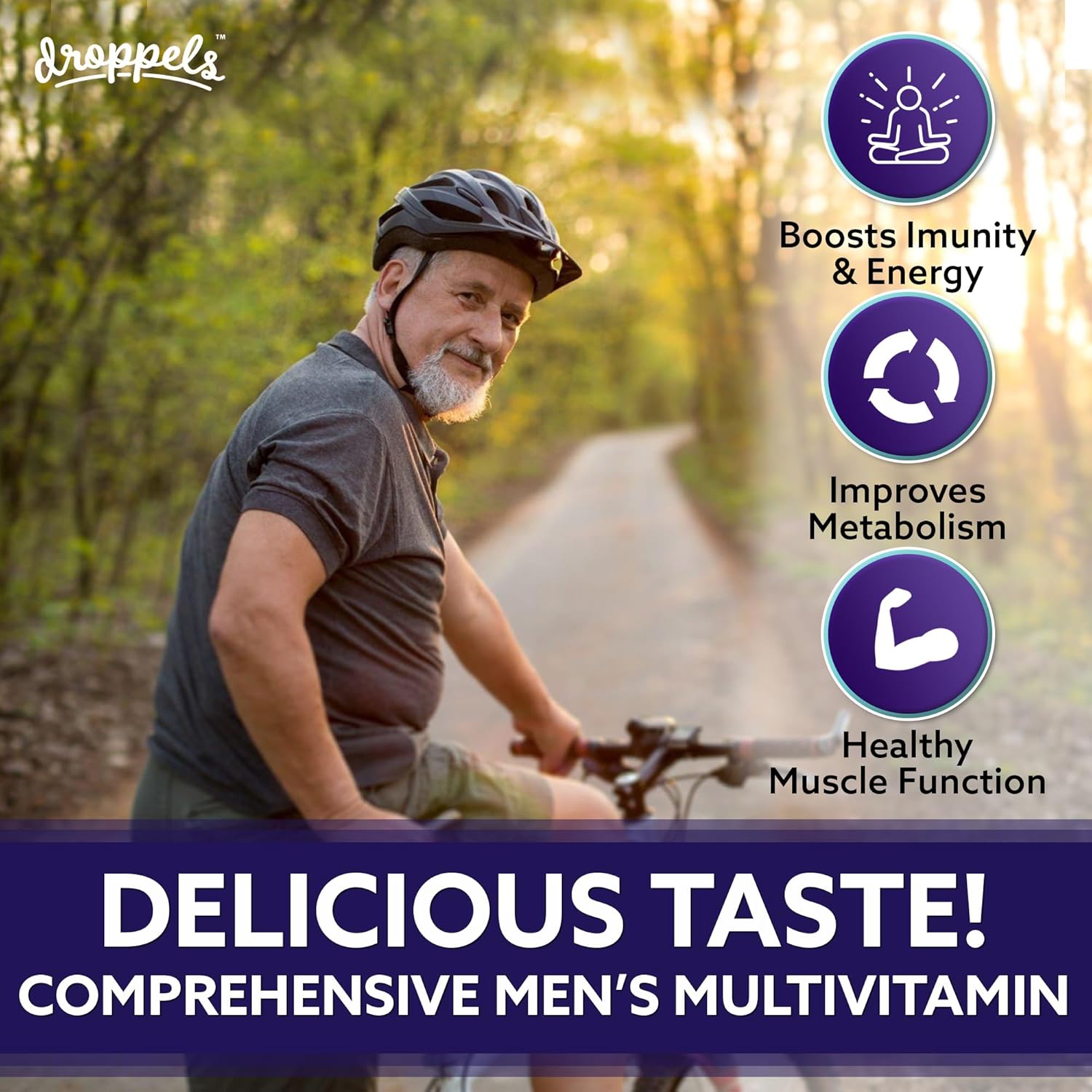 Vegan Men's Multivitamin Gummies with Folic Acid, Vitamins A, D, C, E, K, B6, B12, Biotin & More - Fresh BlackBerry Flavor, 60 Count