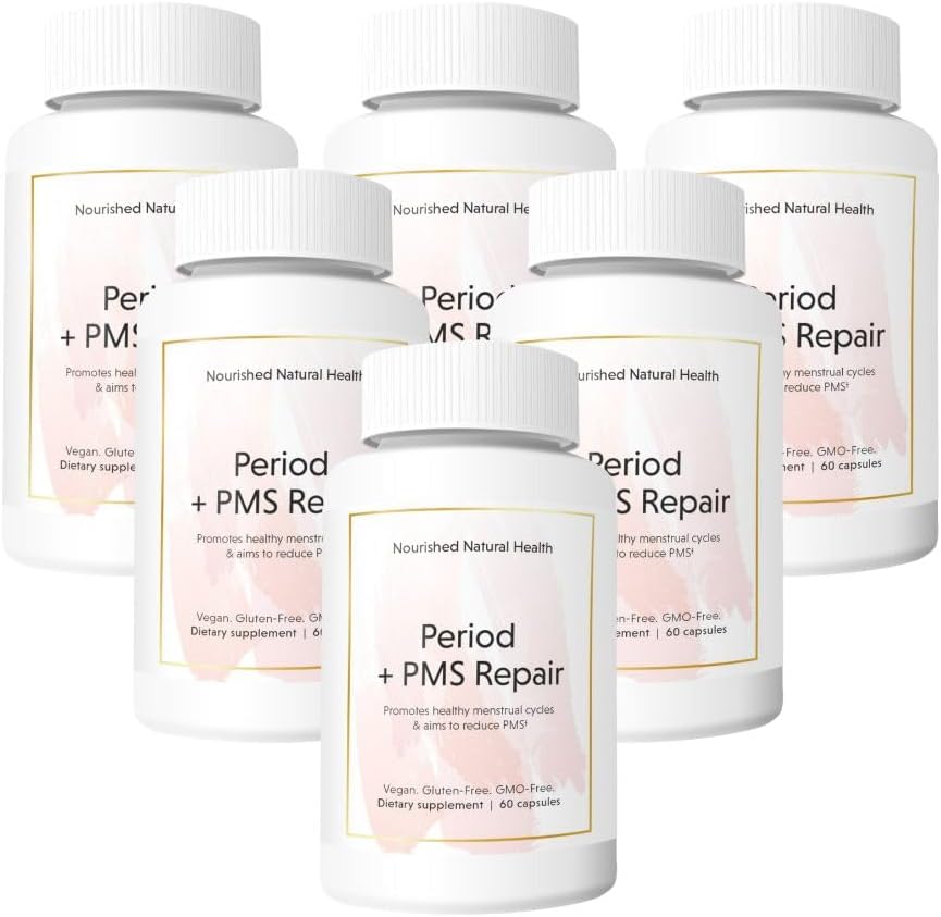 Vegan Menstrual Cycle Support Supplement for Women - Nourished Period + PMS Repair - Natural Health Formula for Cramping, Mood, Headaches - 360 Capsules