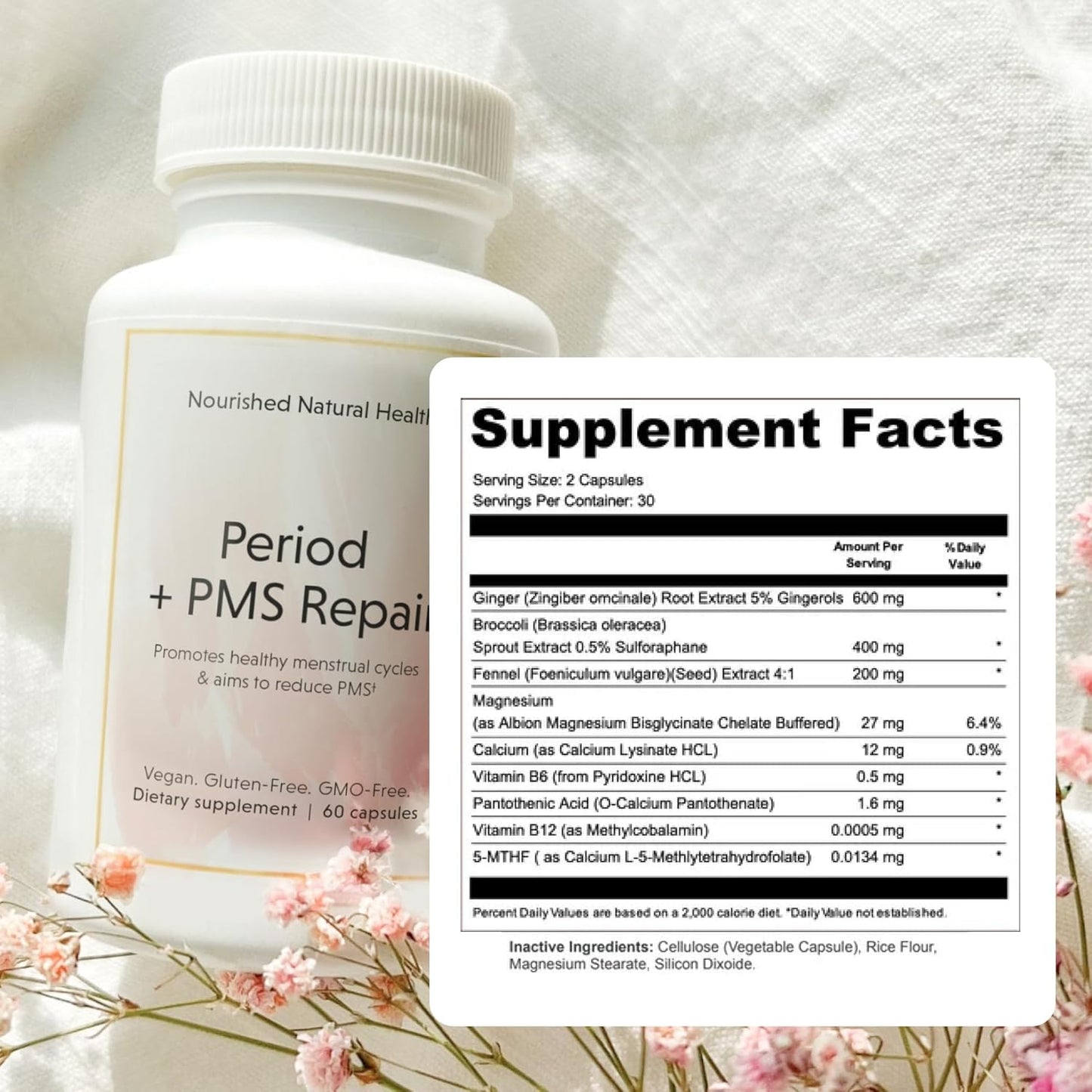 Vegan Menstrual Cycle Support Supplement for Women - Nourished Period + PMS Repair - Natural Health Formula for Cramping, Mood, Headaches - 360 Capsules