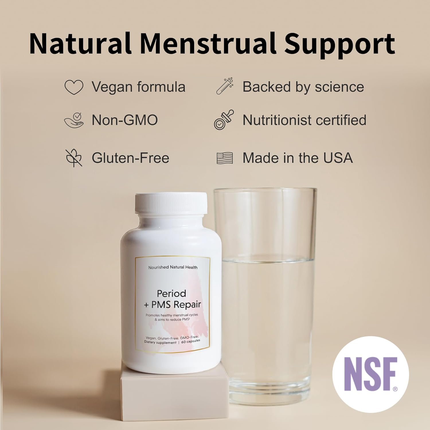 Vegan Menstrual Cycle Support Supplement for Women - Nourished Period + PMS Repair - Natural Health Formula for Cramping, Mood, Headaches - 360 Capsules