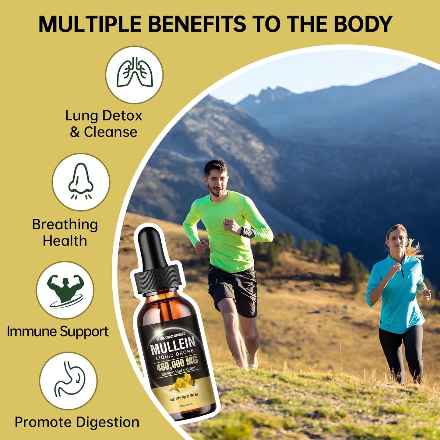 Vegan Mullein Leaf Extract Drops for Lung Detox & Immune Support 1600MG - Non-GMO Respiratory Supplement with Marshmallow Root, Perilla, Orange Peel - 2 Fl OZ