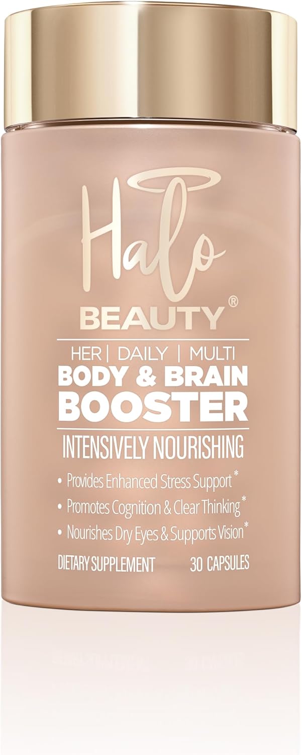 Vegan Multivitamin for Energy, Mental Clarity & Wellness - Halo Beauty Her Daily Multi Body & Brain Booster with B6, D3 & Zinc - 30 Capsules