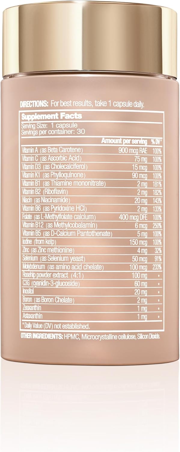Vegan Multivitamin for Energy, Mental Clarity & Wellness - Halo Beauty Her Daily Multi Body & Brain Booster with B6, D3 & Zinc - 30 Capsules