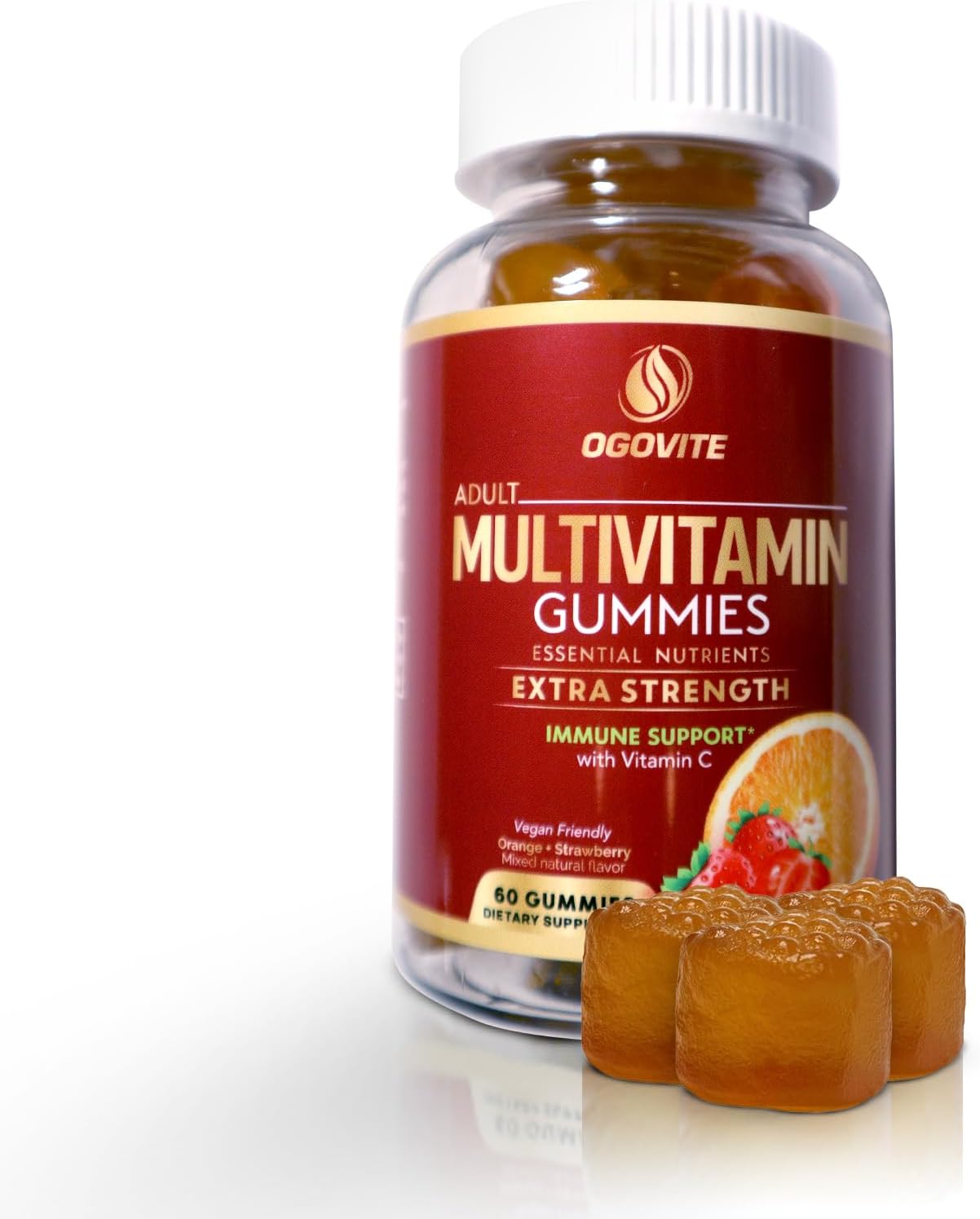 Vegan Multivitamin Gummies for Adults | Boost Energy & Immune Health | Vitamin C & B Vitamins | Orange & Strawberry Flavor | 60 Gummies