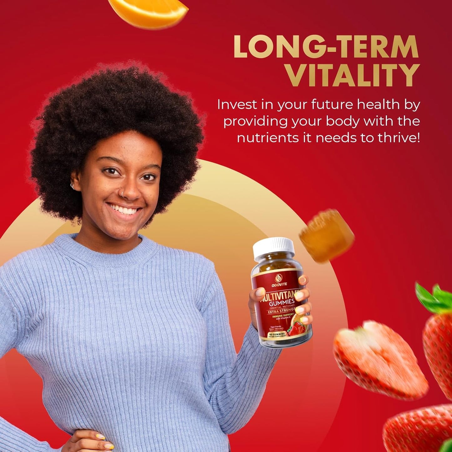 Vegan Multivitamin Gummies for Adults | Boost Energy & Immune Health | Vitamin C & B Vitamins | Orange & Strawberry Flavor | 60 Gummies