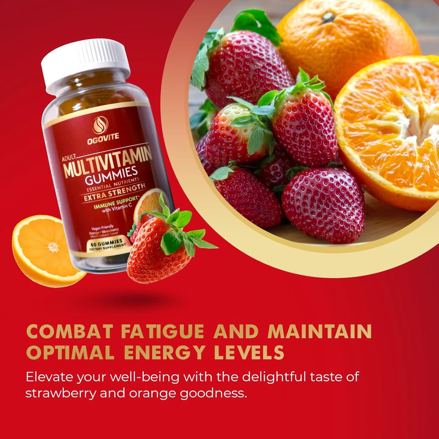Vegan Multivitamin Gummies for Adults | Boost Energy & Immune Health | Vitamin C & B Vitamins | Orange & Strawberry Flavor | 60 Gummies