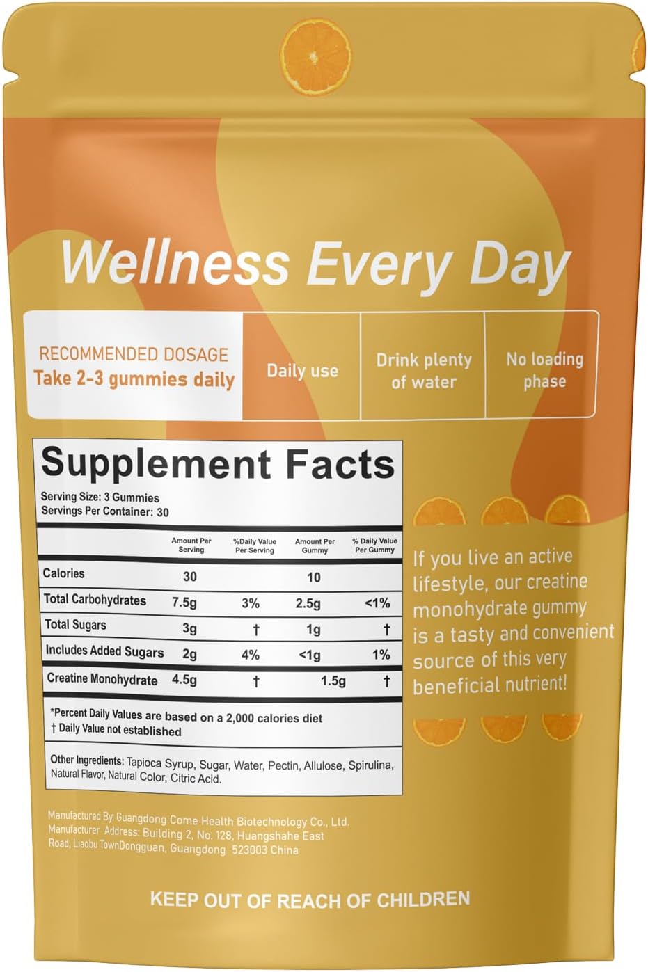 Vegan Orange Creatine Gummies for Energy, Focus & Endurance - Men & Women, Non-GMO, 90 Gummy Pack