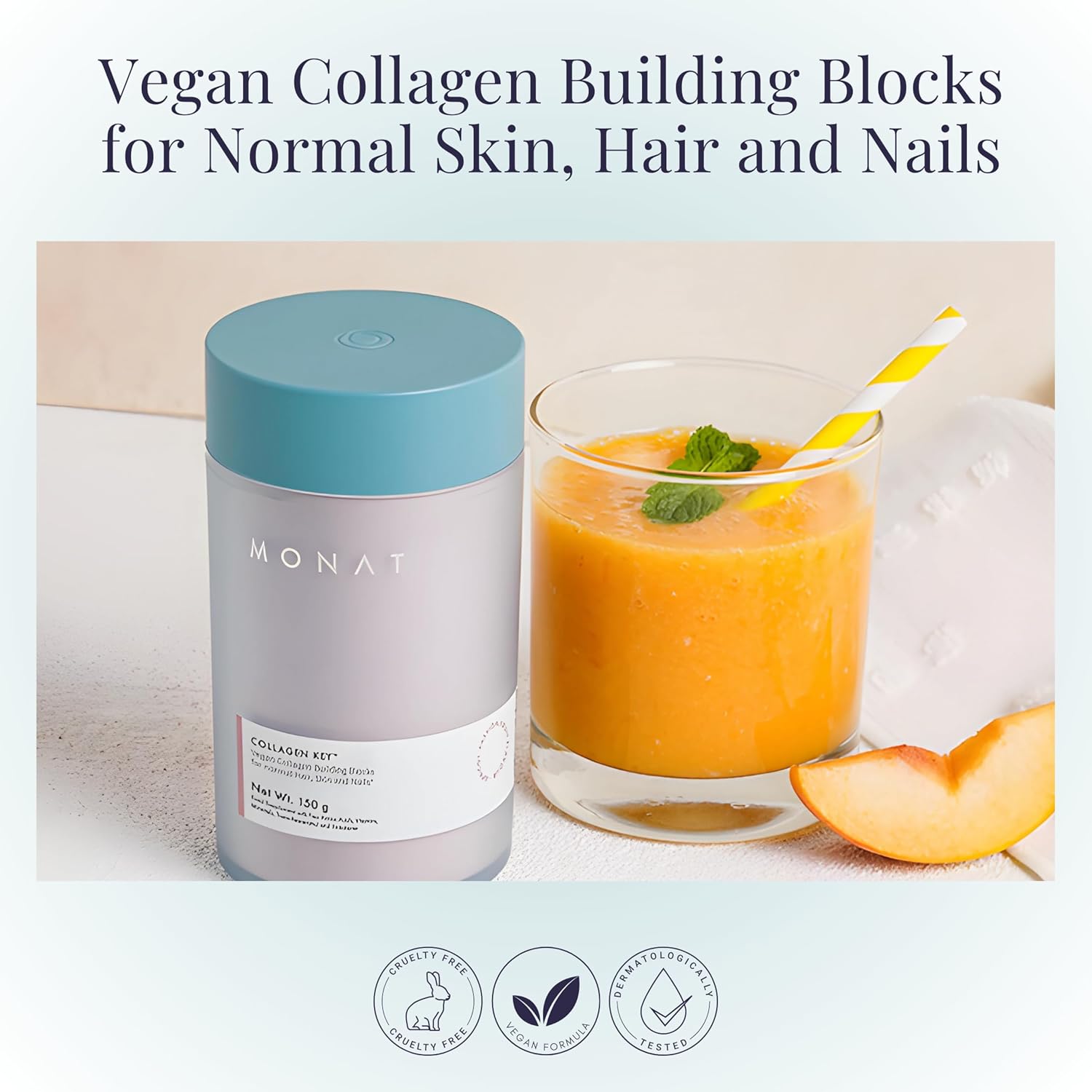 Vegan Peach Berry Collagen Key Supplement for Hair, Skin, and Nails - Sugar-Free Beauty Support with Amino Acids - Holistic Wellness Blend for Natural Radiance