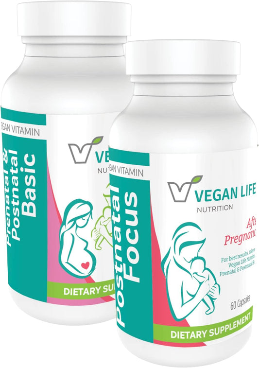Vegan Postnatal Vitamins with Folate, Calcium, and Essential Vitamins - Gluten-Free and Non-GMO