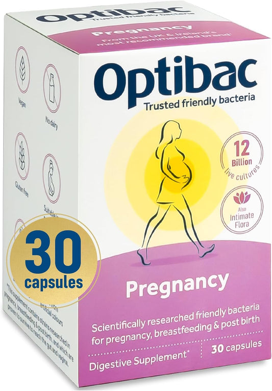 Vegan Probiotic Supplement for Pregnancy & Breastfeeding - 12 Billion CFU & FOS Fibres, 30 Capsules