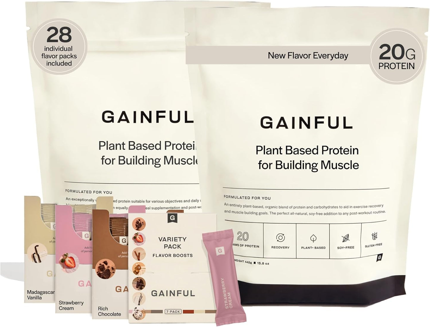 Vegan Protein Powder Bundle for Muscle Building, Plant-Based Post-Workout Support with Organic Rice + Pea Protein, Unflavored with Chocolate, Vanilla, Strawberry & Variety Pack Flavor Boosts, 28 Servings