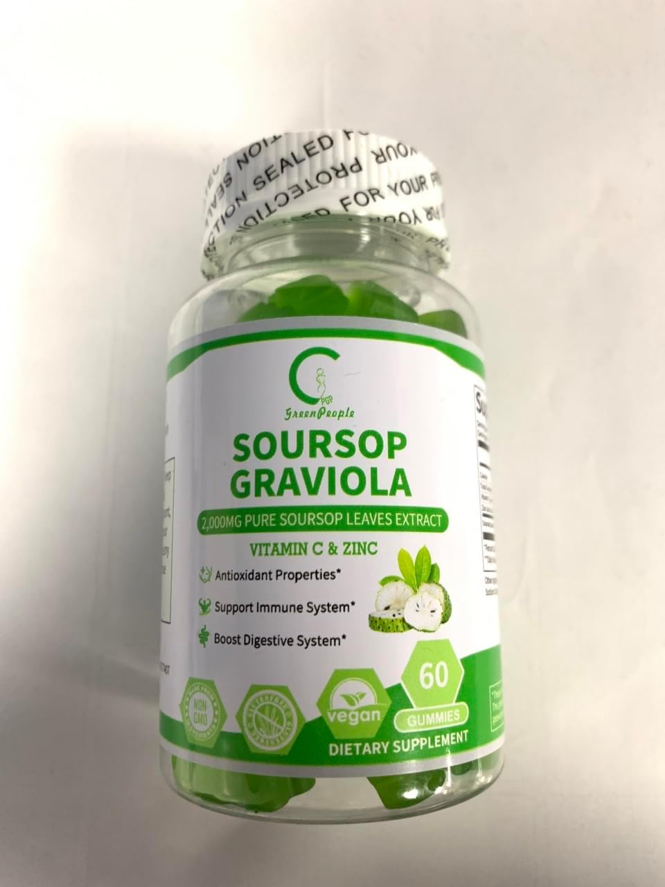Vegan Soursop Graviola Gummies with Antioxidant Properties for Energy, Digestive & Immune Support - 60 Count