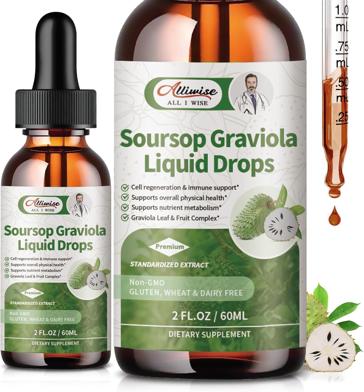 Vegan Soursop Leaf Extract Liquid for Cell Regeneration & Immune Support - High Absorption Formula - 2Fl oz
