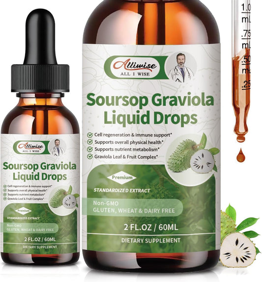 Vegan Soursop Leaf Extract Liquid for Cell Regeneration & Immune Support - High Absorption Formula - 2Fl oz