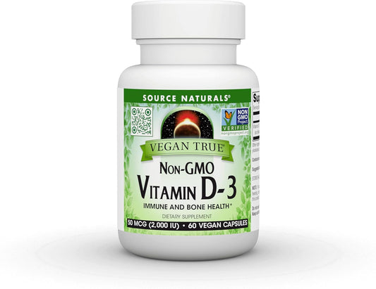 Vegan True Non-GMO Vitamin D-3 2,000 IU Capsules for Immune & Bone Health by Source Naturals