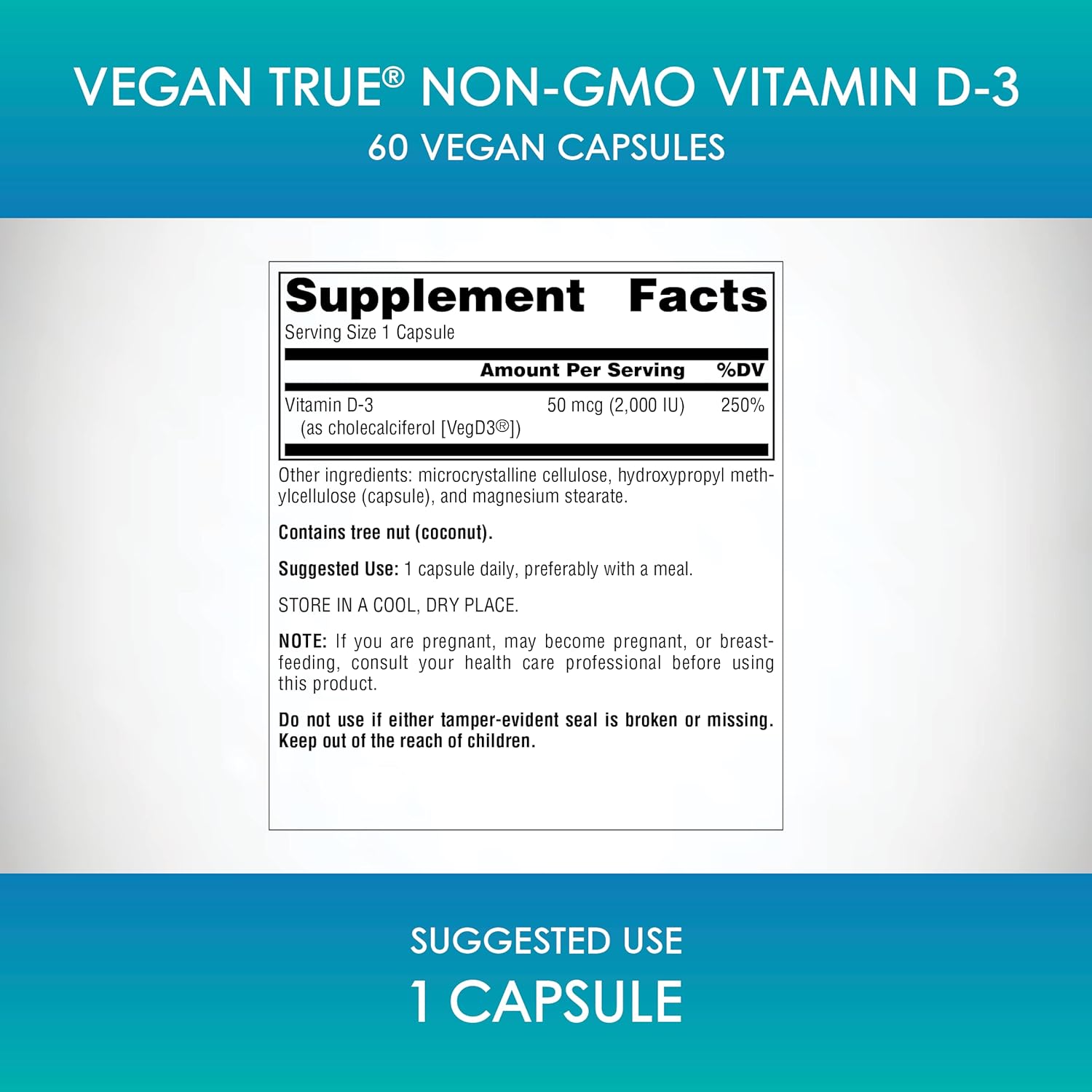 Vegan True Non-GMO Vitamin D-3 2,000 IU Capsules for Immune & Bone Health by Source Naturals