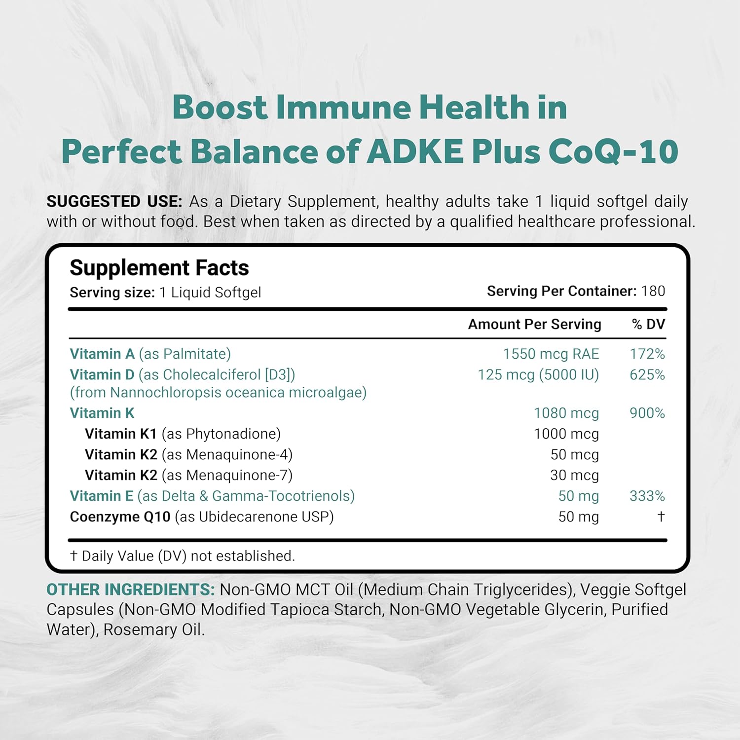 Vegan Vitamin ADK with Tocotrienol, CoQ-10, and Nano-Emulsified EVOO | Non-GMO, Soy Free | 180 Veggie Softgels