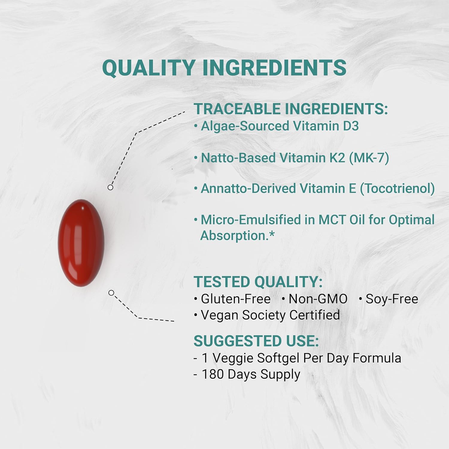 Vegan Vitamin ADK with Tocotrienol, CoQ-10, and Nano-Emulsified EVOO | Non-GMO, Soy Free | 180 Veggie Softgels