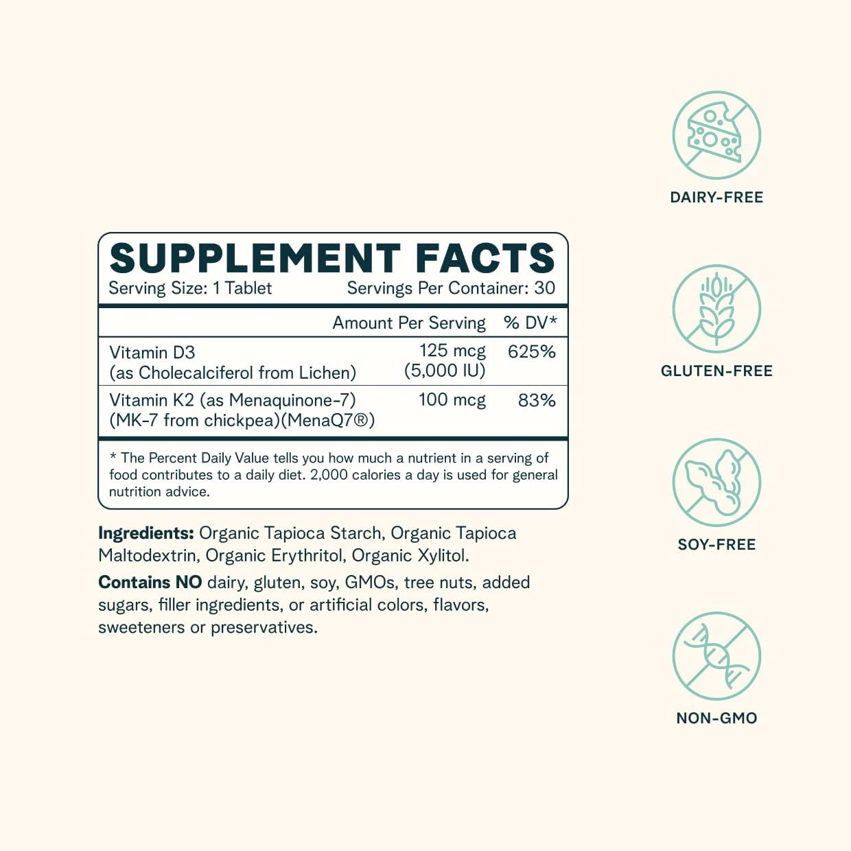 Vegan Vitamin D3 5000IU + K2 Bundle: Lichen-Based D3 & Chickpea-Based K2, 30 Chewable Tablets + Bone Health Support, 30 Tablets
