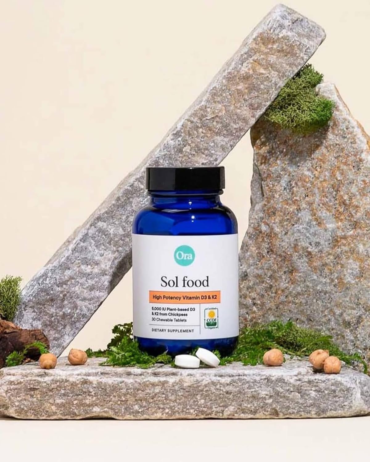 Vegan Vitamin D3 5000IU + K2 Bundle: Lichen-Based D3 & Chickpea-Based K2, 30 Chewable Tablets + Bone Health Support, 30 Tablets