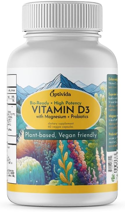 Vegan Vitamin D3 Supplement with Probiotics and Enzymes for Immune Health and Bone Strength, Non-GMO and Dairy-Free