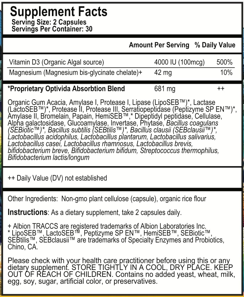 Vegan Vitamin D3 Supplement with Probiotics and Enzymes for Immune Health and Bone Strength, Non-GMO and Dairy-Free