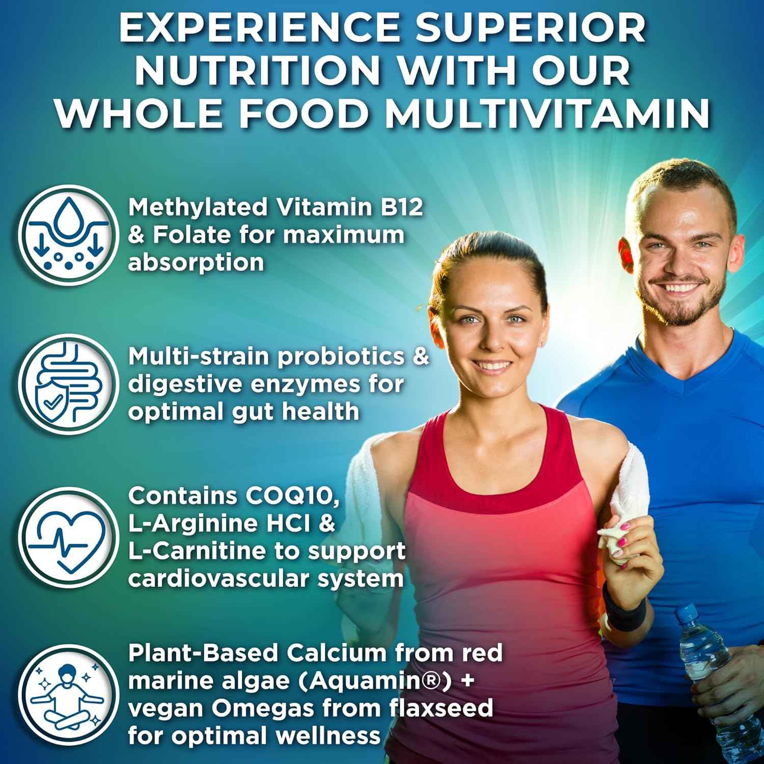 Vegan Whole Food Daily Multivitamin Without Iron, Methylated Multivitamin for Women and Men, Made with Fruits & Vegetables, B-Complex, Probiotics, Enzymes, CoQ10, Omegas, Turmeric, Non-GMO, 90 Count