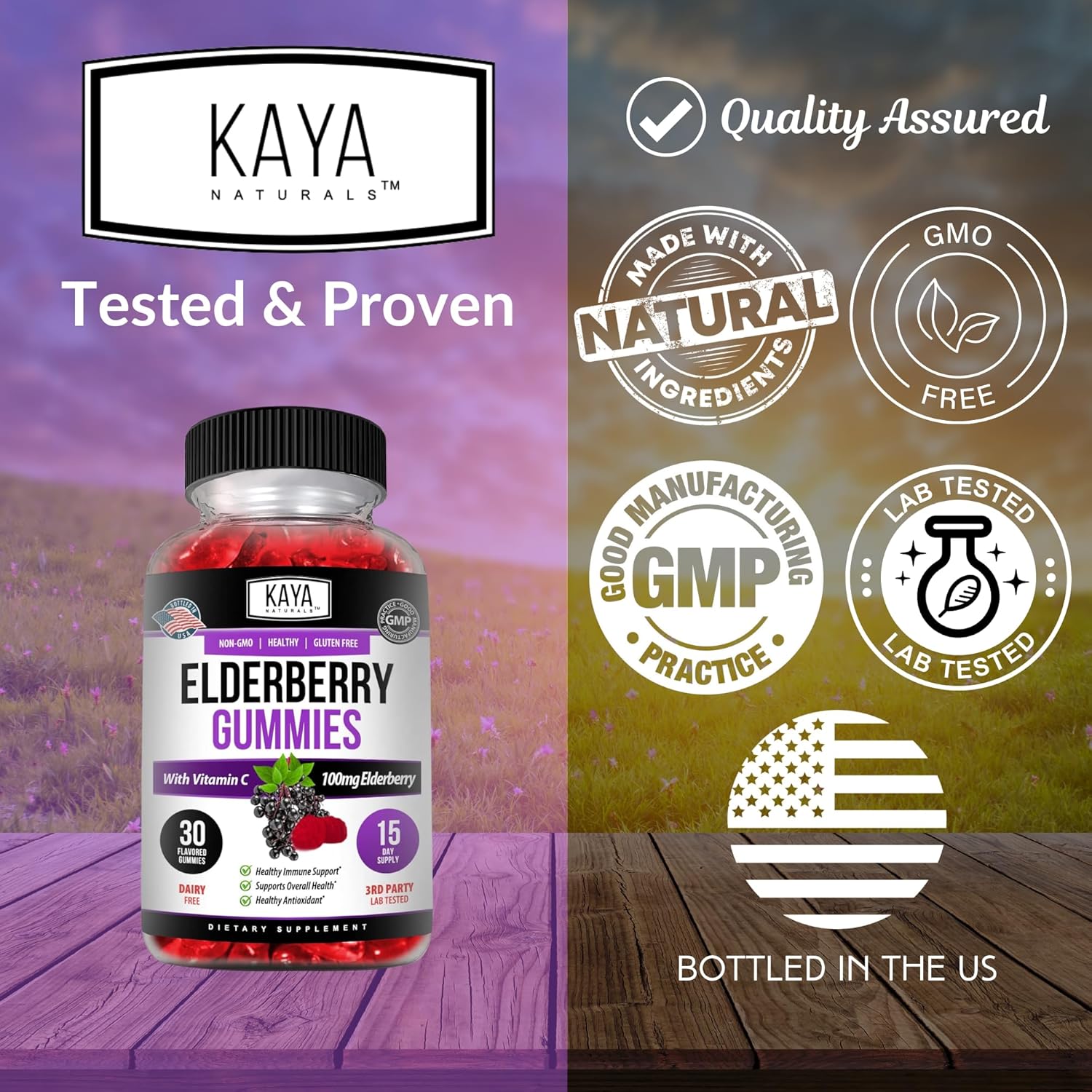 Vegetarian Immune Support Gummy with Zinc, Vitamin C, Elderberry, and Vitamin E in Lemon Flavor - 30 Gummies by Kaya Naturals